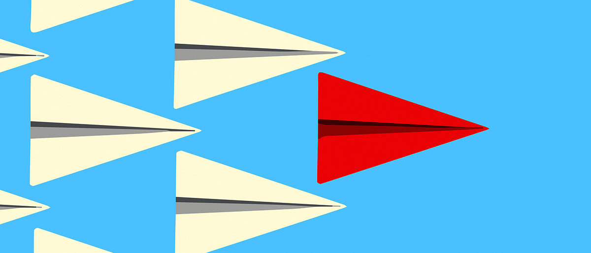 Leadership concept illuctration showing a red paper plane leading a group of white planes. Vector format available. Schlagwort(e): Group of Objects, Leading, First Place, Incentive, Inspiration, Organized Group, Standing Out From The Crowd, Winning, Cloning, Following, Copying, Organization, The Way Forward, Repetition, Motivation, Success, Leadership, Competition, Teamwork, Guidance, Imitation, Contrasts, Individuality, Concepts, Paper, Direction, In Front Of, Airplane, Victory
