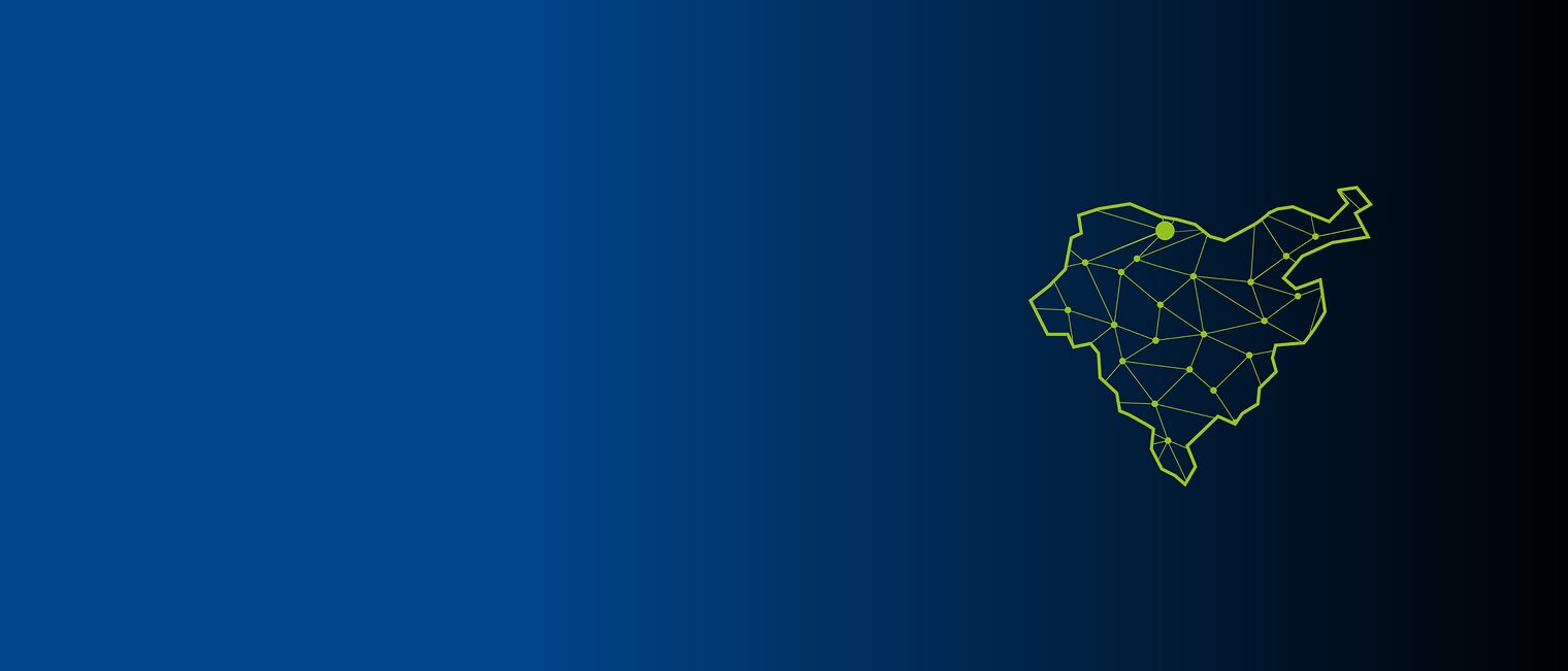 Handwerkskammer Südwestfalen Die Umrisse des Kammerbezirks der Handwerkskammer Südwestfalen in grün auf blauem Hintergrund.