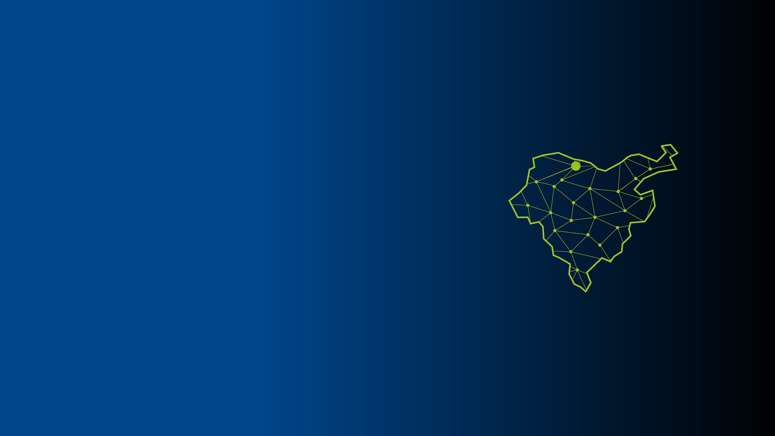 Die Umrisse des Kammerbezirks der Handwerkskammer Südwestfalen in grün auf blauem Hintergrund.