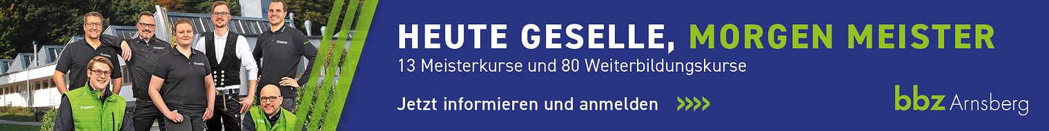 Werbebanner, das auf die Website des bbz Arnsberg verlinkt. Auf dem Banner sind Ausbilder aus dem bbz Arnsberg abgebildet.