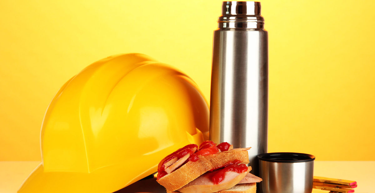 Lunch worker on orange background